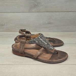 Aetrex Women Brown Beaded Thong Sandals Shoes Sz 39/8.5